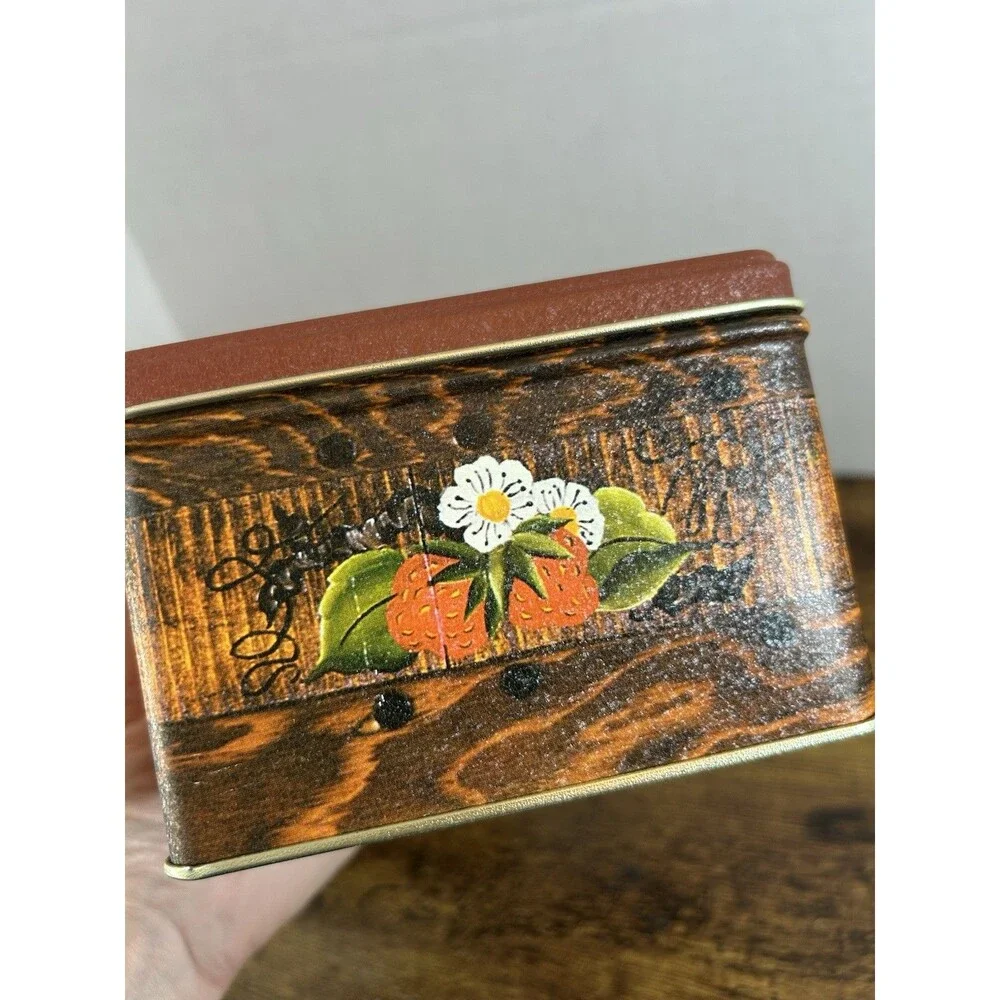Vintage J.L. Clark Strawberry Blossom on Wood Metal Canisters Set of 2 Retro USA